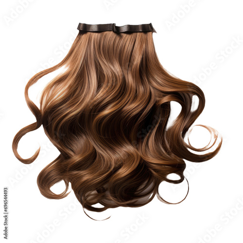 Brown color Hair Extension with Clip isolated on white or transparent background