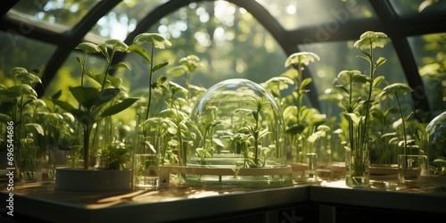 representation of advancements in biotechnology, where plants play a role in research and innovation.