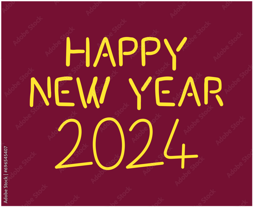 Happy New Year 2024 Abstract Yellow Graphic Design Vector Logo Symbol Illustration With Red Background