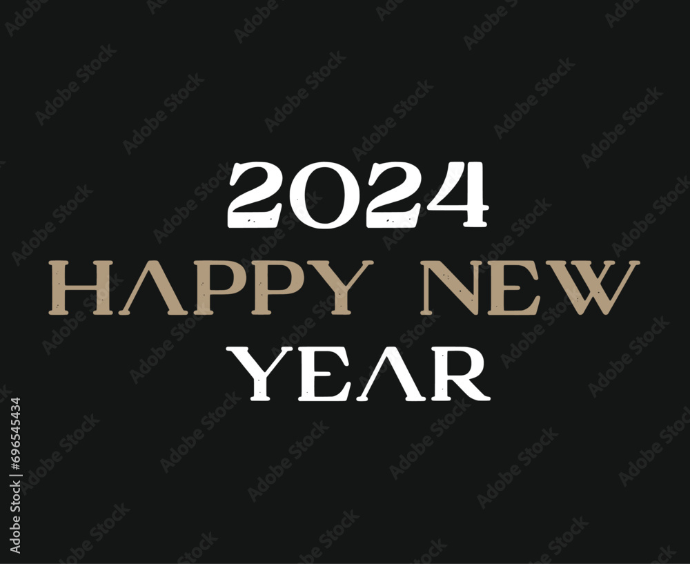 Happy New Year 2024 Abstract Brown And White Graphic Design Vector Logo Symbol Illustration With Black Background