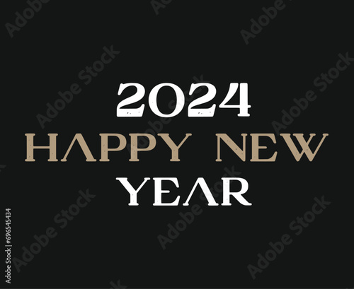 Happy New Year 2024 Abstract Brown And White Graphic Design Vector Logo Symbol Illustration With Black Background