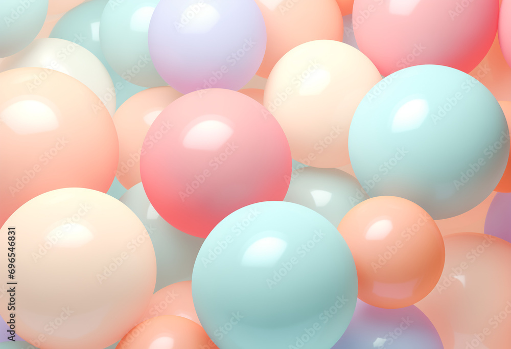Minimal product podium stage with multicolor pastel color balloons in geometric shape for presentation background. Abstract background and decoration scene template.generative ai. - obrazy, fototapety, plakaty 