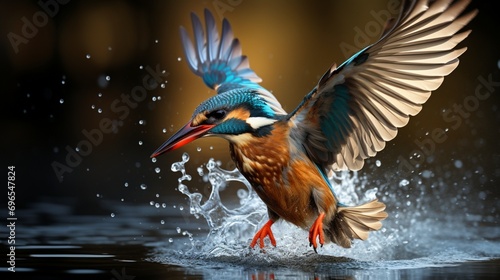 An exquisite image capturing the agility and vibrancy of a kingfisher in action, poised to catch a fish