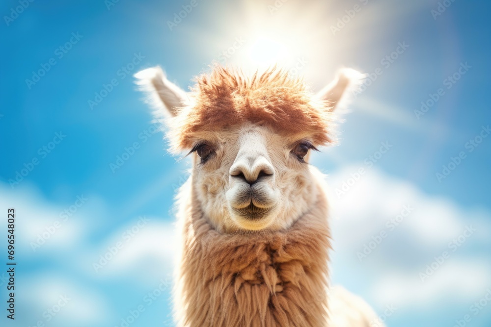 Obraz premium Smiling Alpaca Against Blue Sky