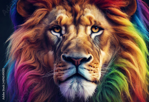 face of lion in rainbow color 4k © Mohsin