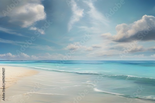 tropical beach panorama  seascape with a wide horizon  showcasing the beautiful expanse of the sky meeting the sea Generative Ai
