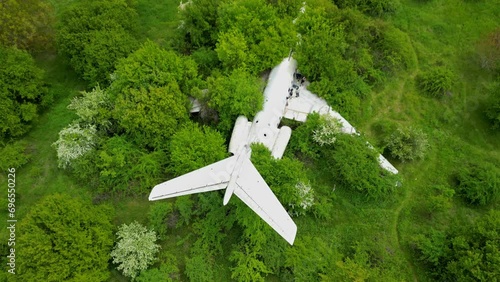 Drone view over an abandoned Tu-134 aircraft near the city of Rzgrad photo