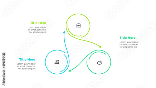 Infographic element of cycle diagram template with 3 circles and icons. Linear vector illustration for business progress performance photo