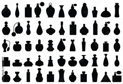 Perfume Bottle silhouette set isolated on white background