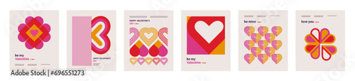 set of Valentine's Day posters, greeting card, banner, label, sale promotion template, cover in geometric style. Bauhaus. Geometric print, geometric pattern