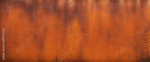 Vivid Rust-Colored Textured Metal Surface Background. Wide Abstract Oxidized Iron Banner.