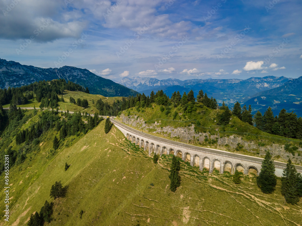 Panoramic view to the Berchtesgaden Rossfeld Mountain pass road