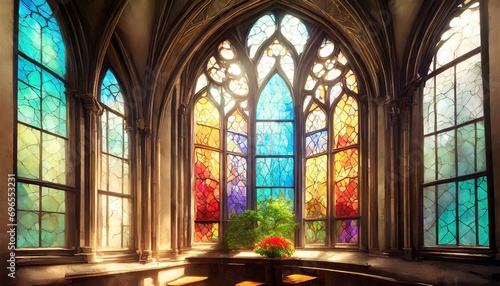 beautiful colorful gothic stained cathedral window digital illustration digital painting cg artwork realistic illustration 3d render