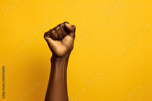 black history month copy space, a fist on yellow background