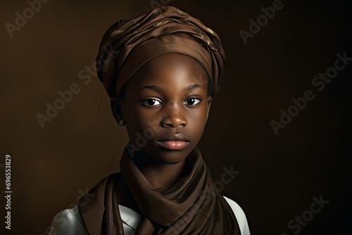 black history month copy space, a girl portrait on dark background