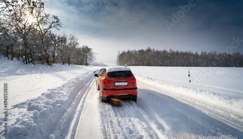 the car skidded on the snowy road the danger of driving in winter generative ai © Ashleigh