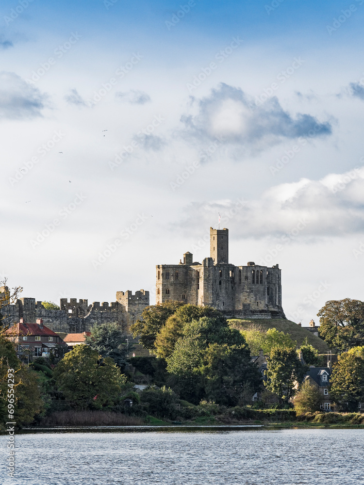 Warkworth Castle over the river Coquet in Northumberland, UK