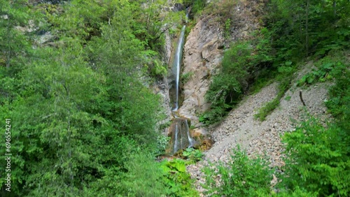Drone view of Trigrad waterfall, Rhodopi mountain, Smolyan region photo