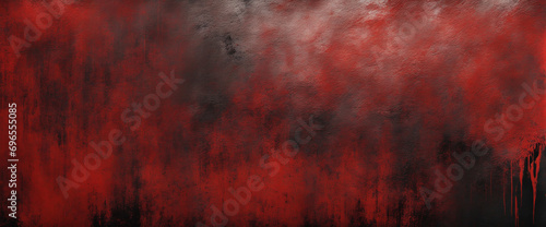 Red black abstract grunge background. Banner. Wide. Long. Panoramic. Scratched dirty rusty burnt distressed wall. Horror bloody creepy frightening. © SR07XC3