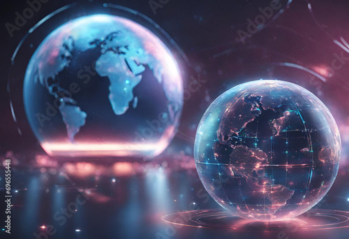 Planet Earth 3d render, futuristic hologram technology concept