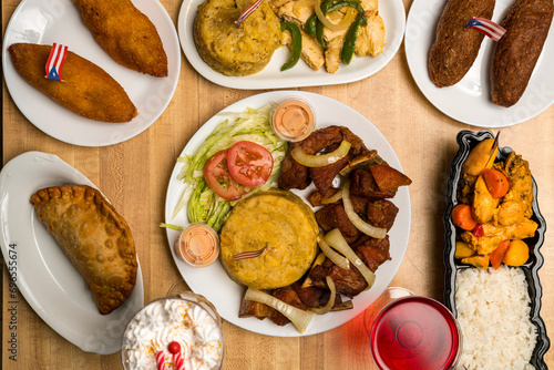 Dominican food flat lay composition