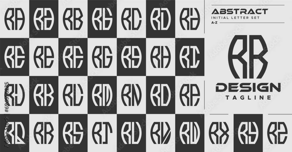 Modern line abstract shape R RR letter logo design set - obrazy, fototapety, plakaty 