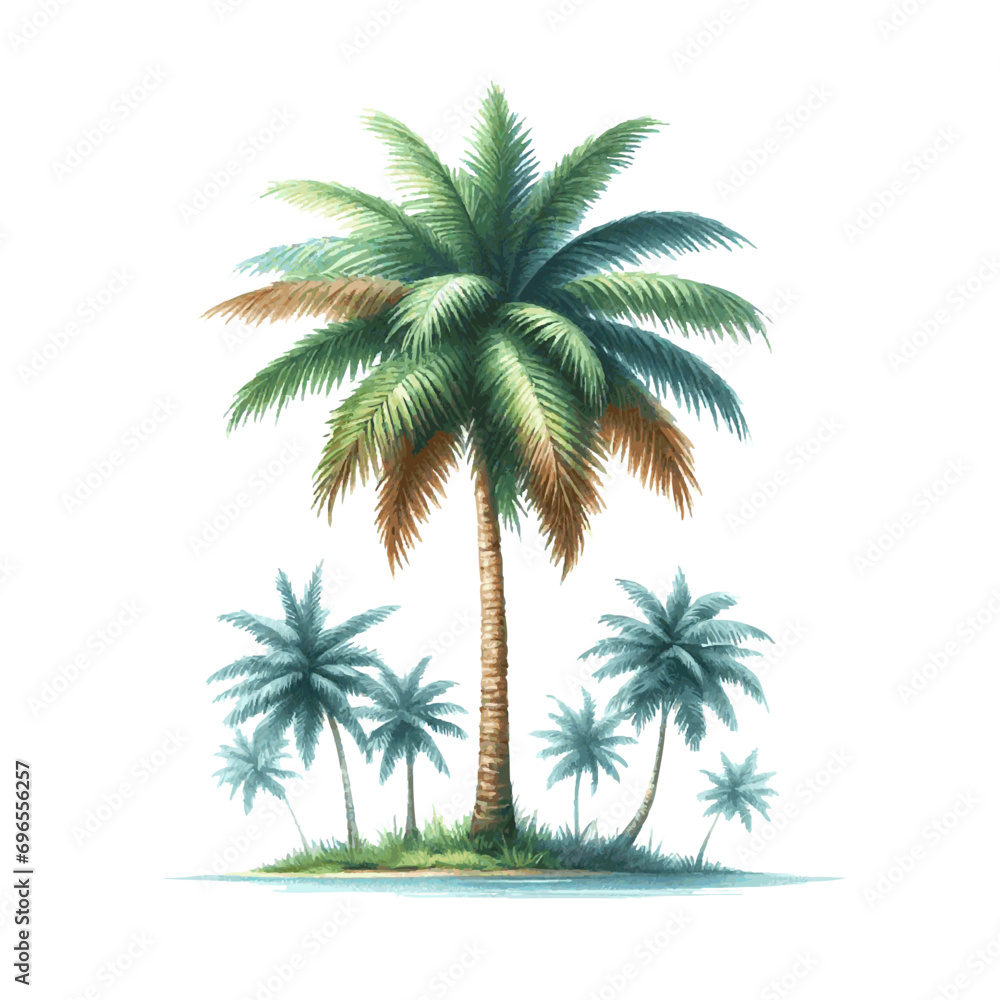 green palm tree tropic leaves decor for vacation card