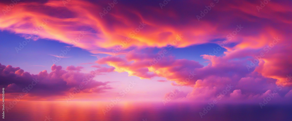 Abstract Blend of Blue, Purple, and Orange Hues Amidst Clouds
