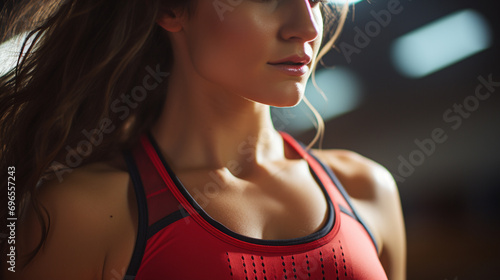 Peaceful yoga studio, Closeup lifestyle shot of woman's waist, deep breath, yoga pose, strong toned muscles, tranquil surroundings, AI Generated