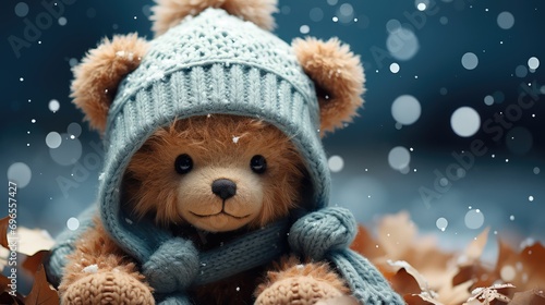 Charming Teddy Bear in Winter Wonderland