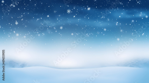 Empty panoramic winter background, Christmas blue background with snow, copy space © jiejie