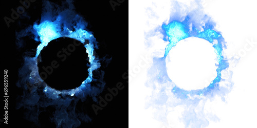 Atmospheric blue ring with a smoky halo, offering deep contrast for VFX. Alpha transparency for versatile use. photo