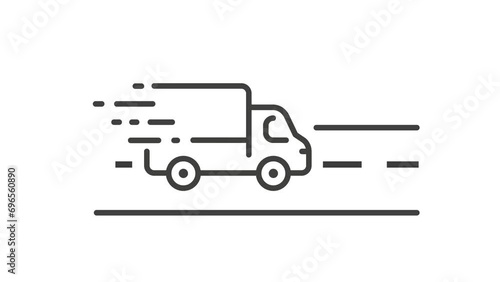video of fast delivery home icon, commerce service truck, order express, quick move, line symbol on white background - vector illustration photo