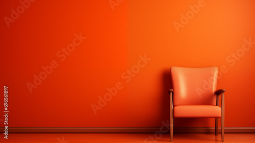 Minimalist Interior with a Single Orange Chair, Perfect for Modern Decor and Simplicity Concepts