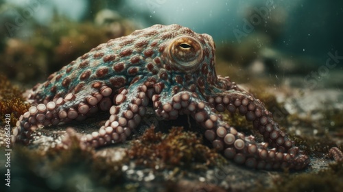 Stealthy predator  the octopus moves silently  hunting in the ocean depths