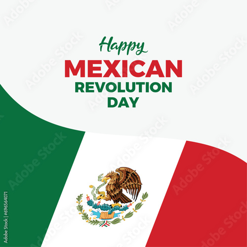Happy Mexican Revolution Day poster vector illustration. Waving Mexican flag icon vector on a gray background. Flag of Mexico symbol. November 20. Important day