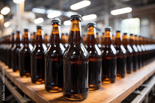 Beverage production and Preparation. Glass bottles for filling a variety of drinks  close-up