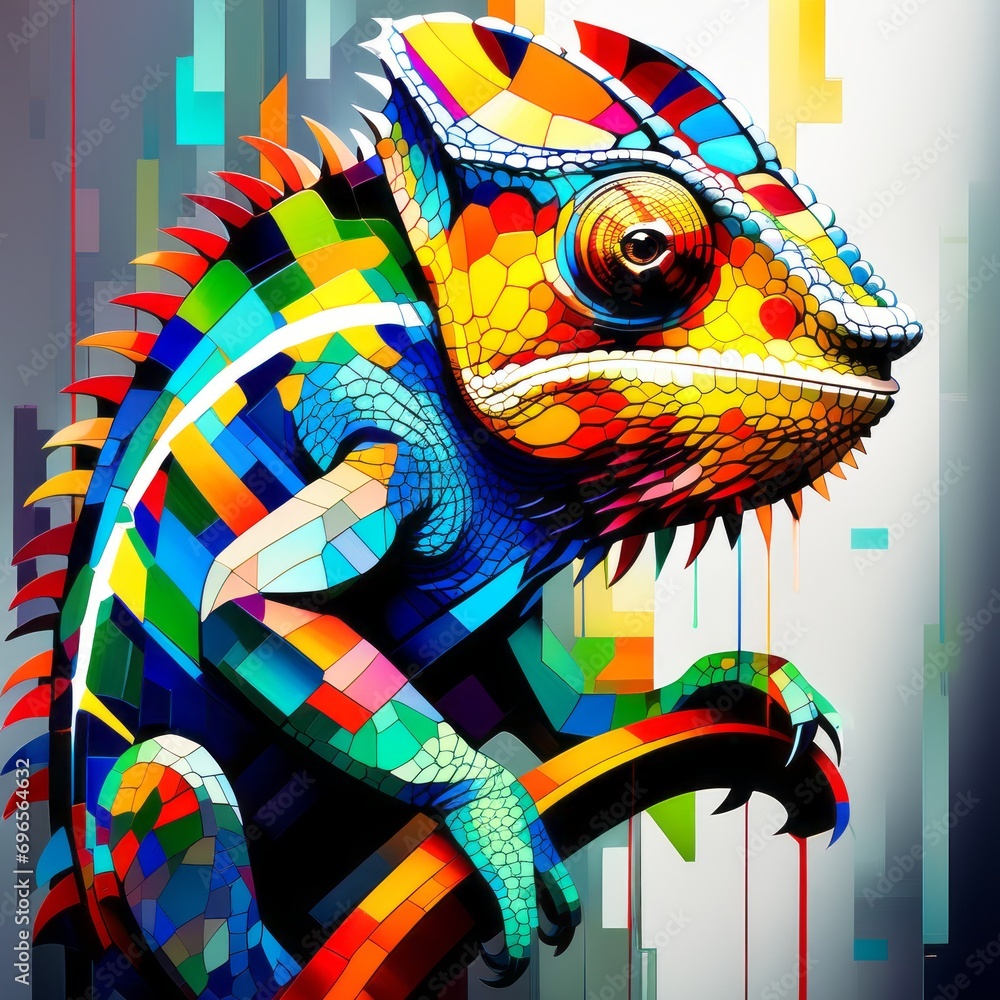 chameleon bright abstract illustration in Street Art style created with generative AI software chameleon bright abstract illustration in Street Art style created with generative AI software