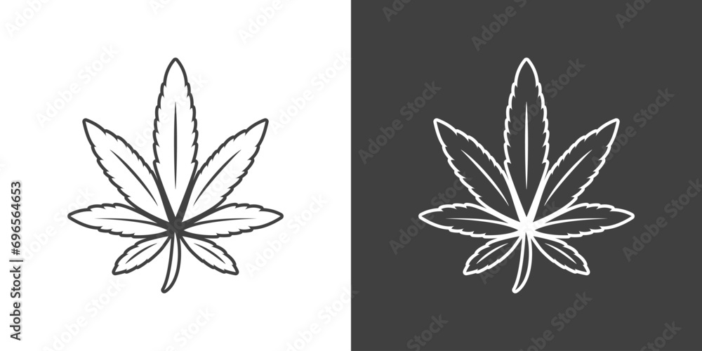 Cannabis Leave Icon. Hemp, Cannabis Leaf Silhouette, Flat Icon Closeup Isolated. Growing Medical Marijuana. Vector Illustration - obrazy, fototapety, plakaty 