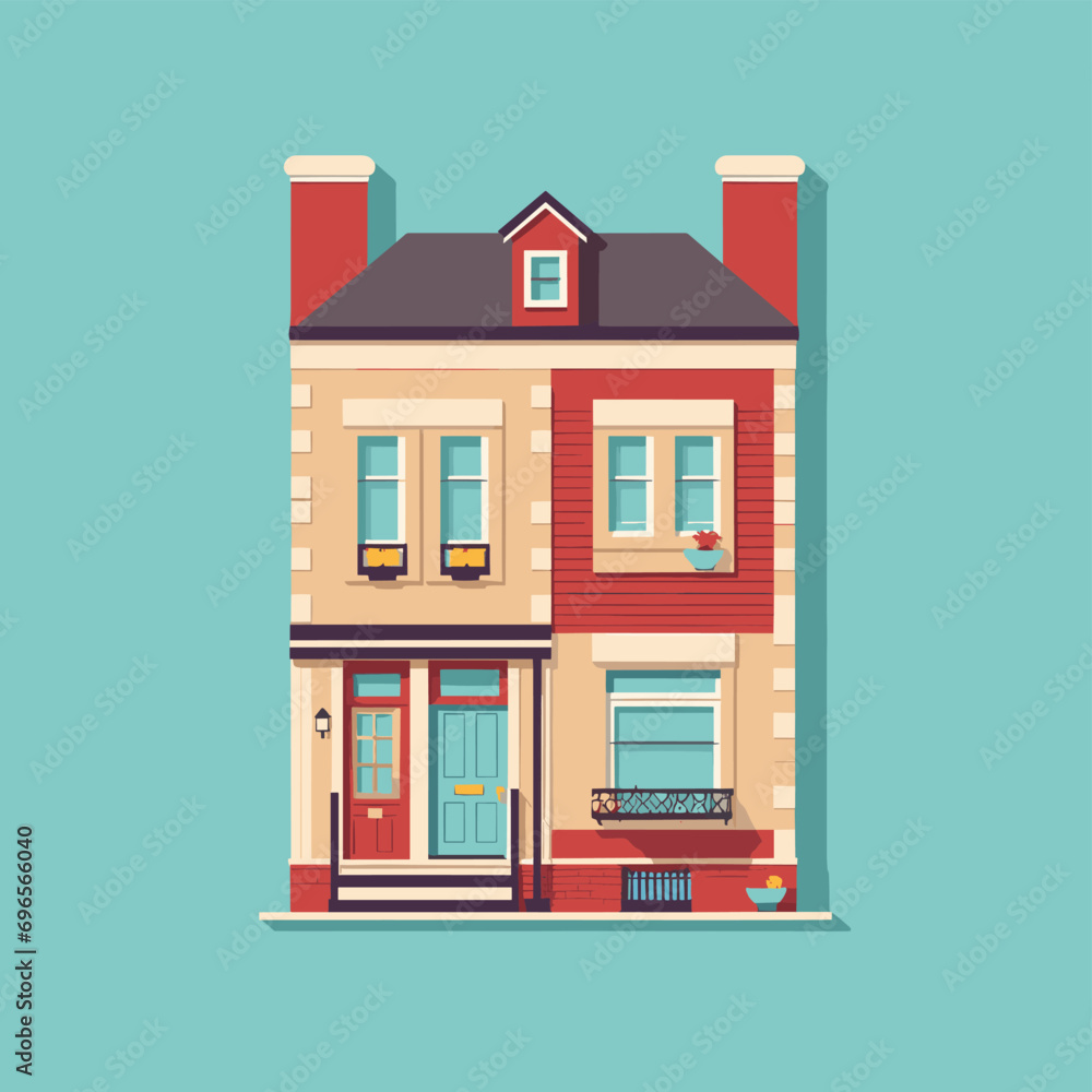 House exterior vector illustration front view with roof. Modern. Townhouse building apartment. Home facade with doors and windows. House exterior vector illustration front view with roof. Modern. Townhouse building apartment. Home facade with doors and windows.