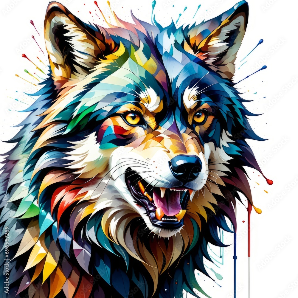 Naklejka premium wolf bright abstract illustration in Street Art style created with generative AI software