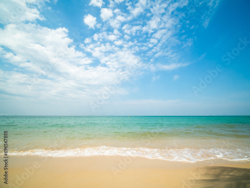 Beautiful horizon Landscape summer panorama front view point tropical sea beach white sand clean and blue sky background calm Nature ocean Beautiful wave water travel at Sai Kaew Beach thailand