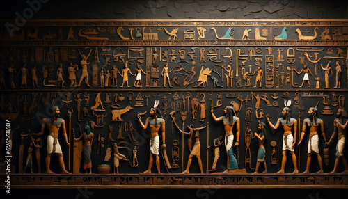 Obraz na plátně Egyptian hieroglyphs on a pyramid wall.