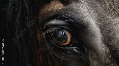  a close up of a horse's eye with a horse's eye patch in the center of the horse's eye.