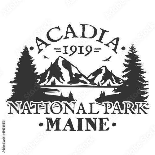 Acadia National Park Illustration Clip Art Design Shape. Maine Parks Silhouette Icon Vector. photo