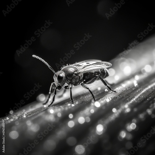 A firefly  in black and white  photo