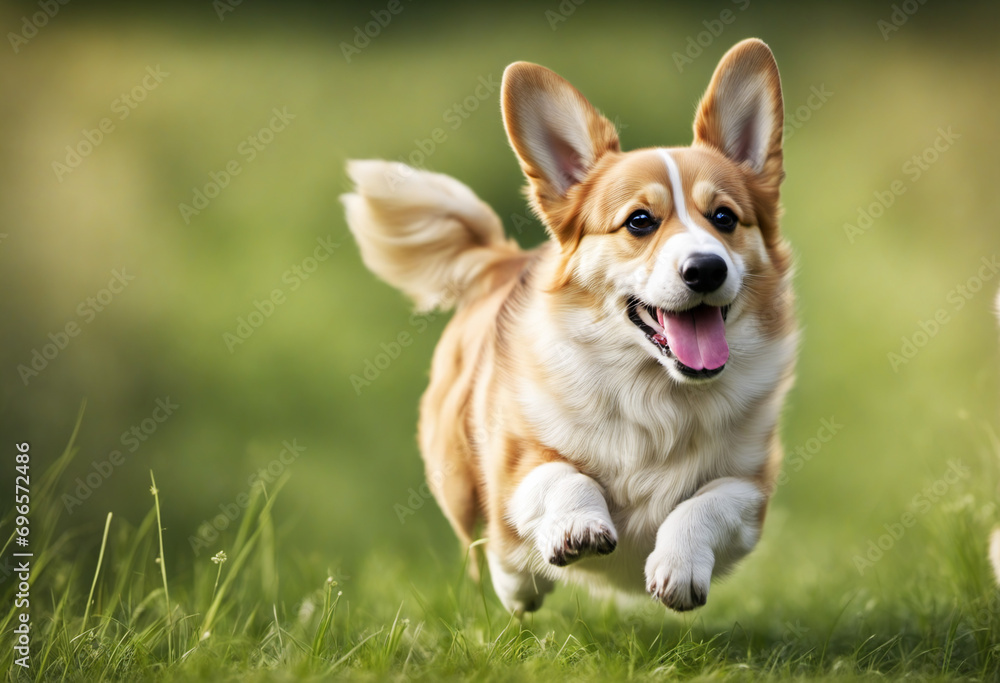 Happy Corgi puppy frolics on a stroll Happy Corgi puppy frolics on a stroll