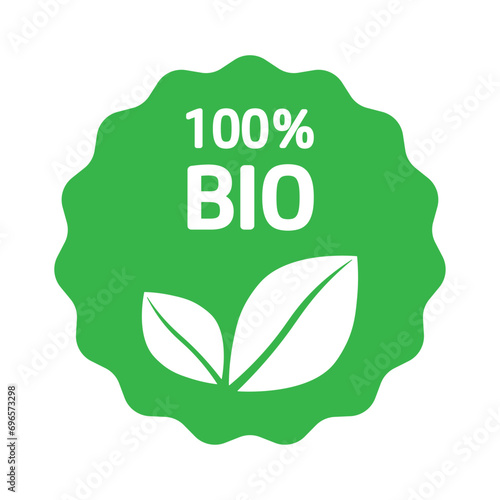 100% Bio green icon stamp. Bio label vector. Round emblem icon for products packaging. Label, sticker or seal icon for products and webs. Premium quality, healthy 100% organic food natural products.