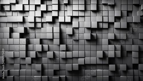 Abstract Dark Cubic Background with 3D Rendered Surface - Black Cubes Wall Illustration
