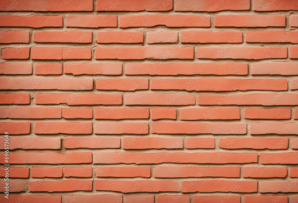 Coral-toned painted brick wall background.